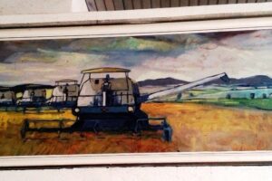 C. Žatva so štyrmi kombajnami